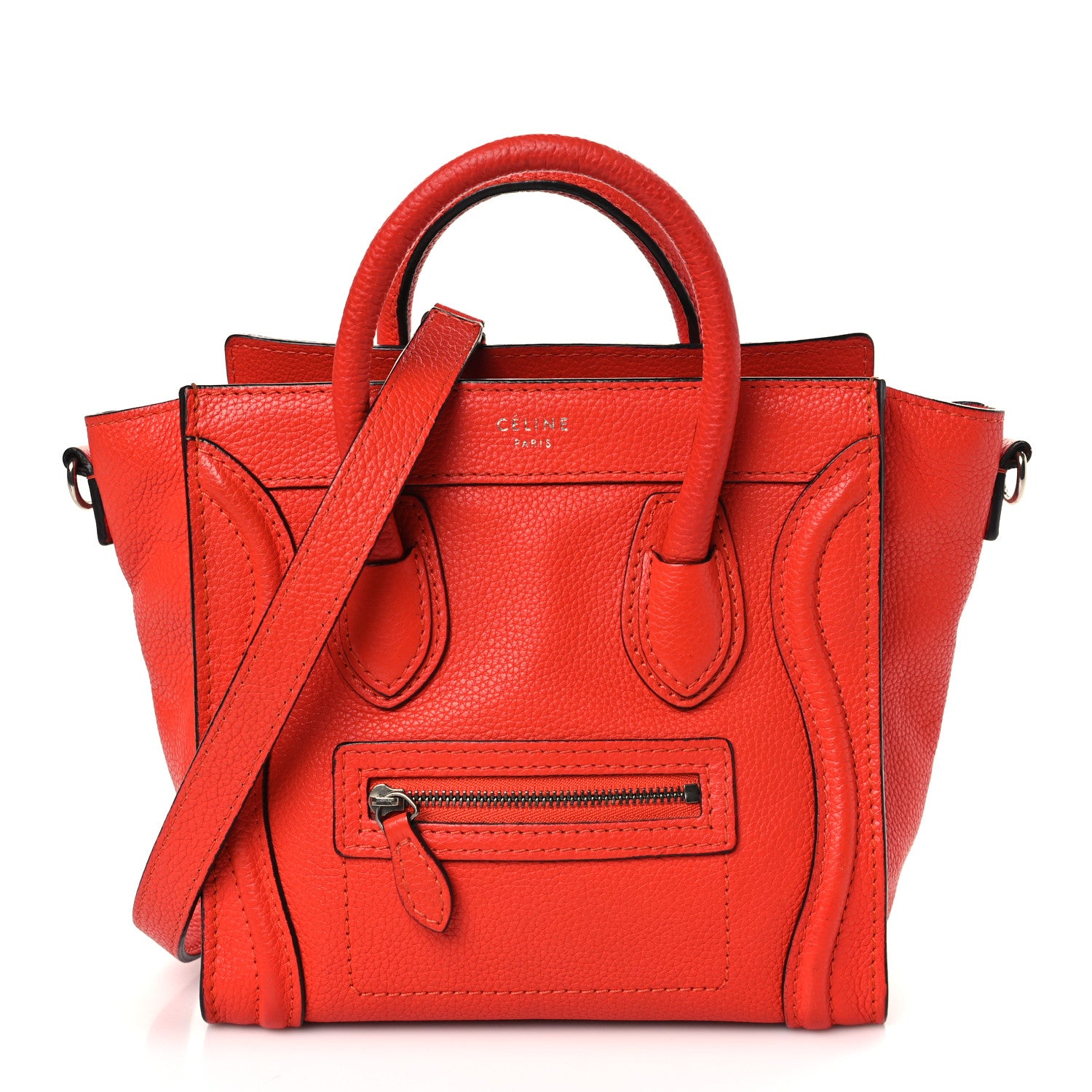 Celine Drummed Calfskin Nano Luggage Vermillion 1 of 8