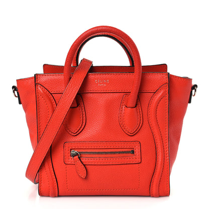 Celine Drummed Calfskin Nano Luggage Vermillion 1 of 8