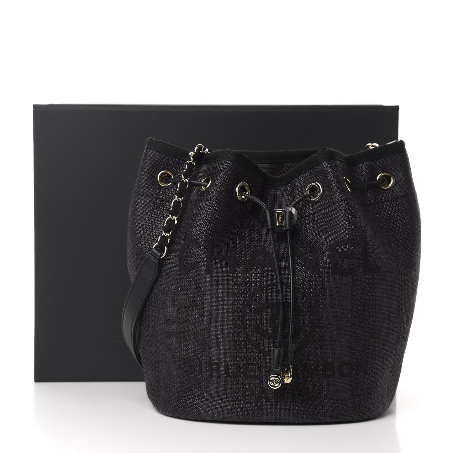 Mixed Fibers Stripe Deauville Drawstring Bag Black