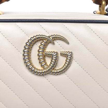 Gucci Vintage Effect Calfskin Matelasse Diagonal Small Torchon GG Marmont Bamboo Top Handle Shoulder Bag Mystic White Blue Agata 8 of 11