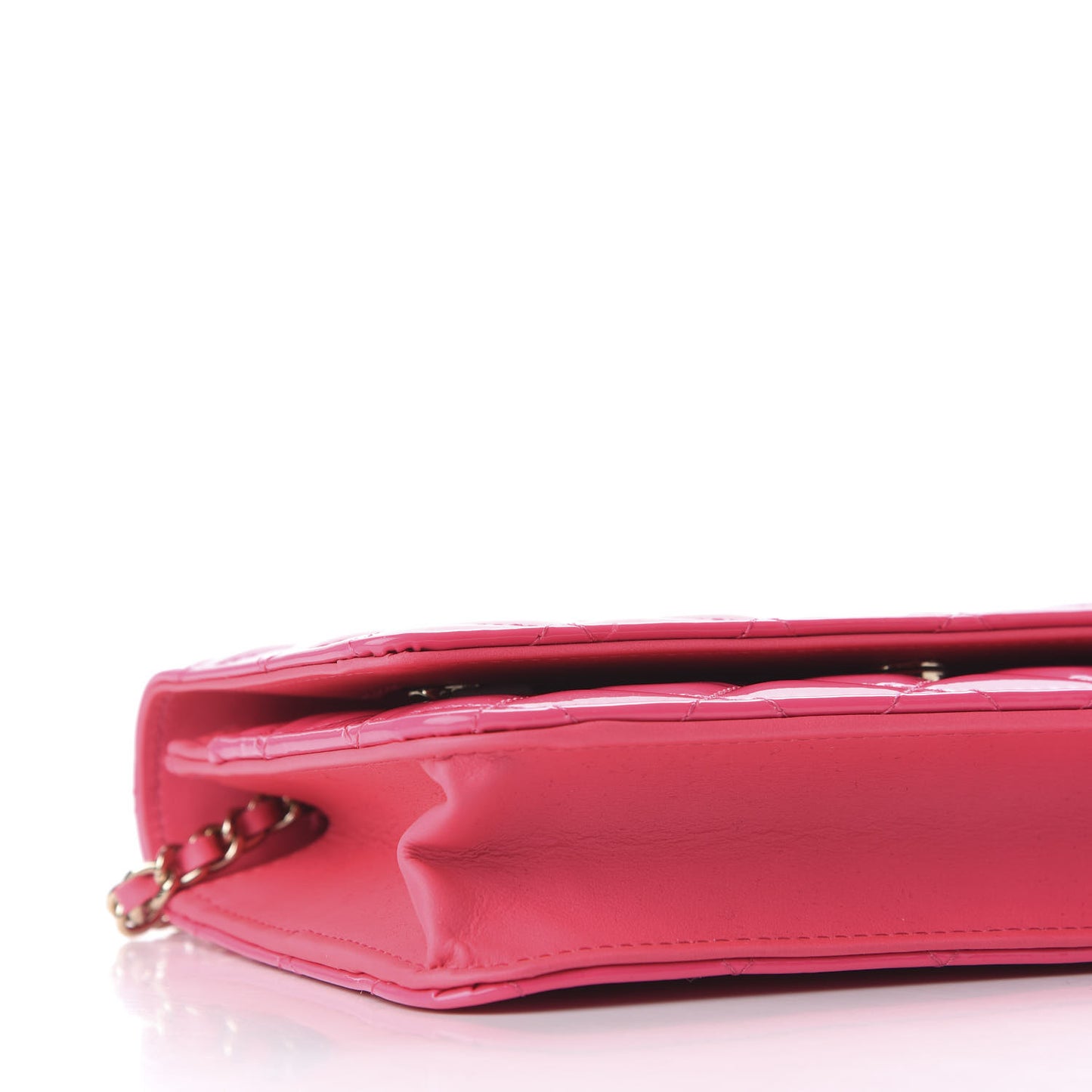 Patent Calfskin Quilted Wallet On Chain WOC Pink