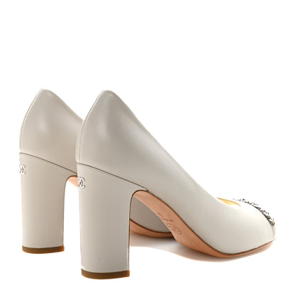 Chanel Lambskin Peep Toe CC Pumps 38 Grey 5 of 10
