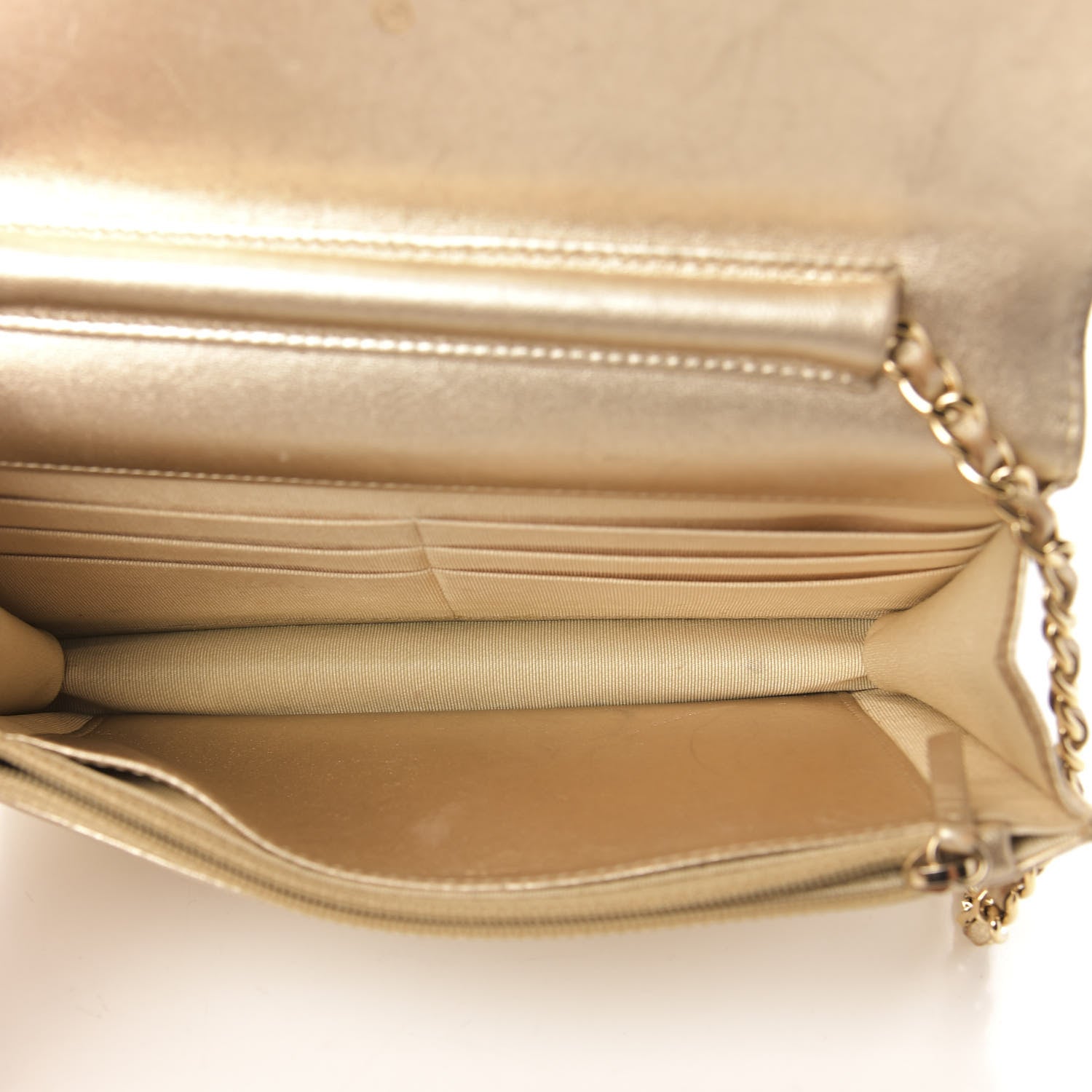 Chanel Metallic Lambskin Quilted Wallet On Chain WOC Gold 5 of 12