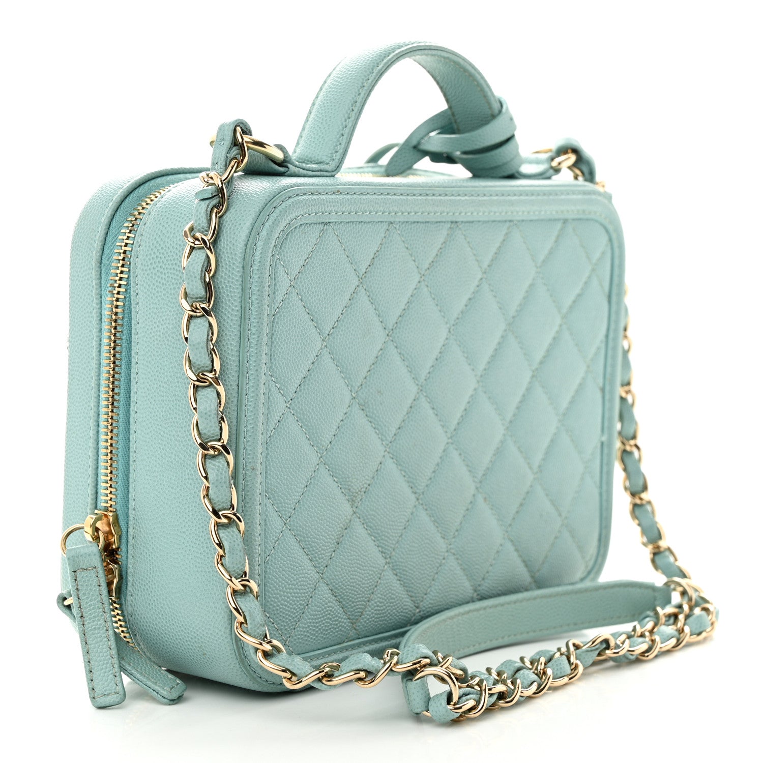 Chanel Caviar Quilted Medium CC Filigree Vanity Case Light Blue 3 of 14