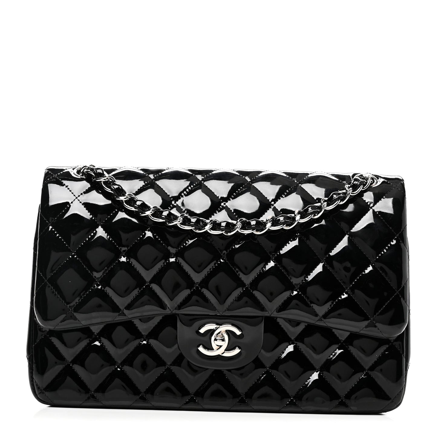 Patent Quilted Jumbo Double Flap Black