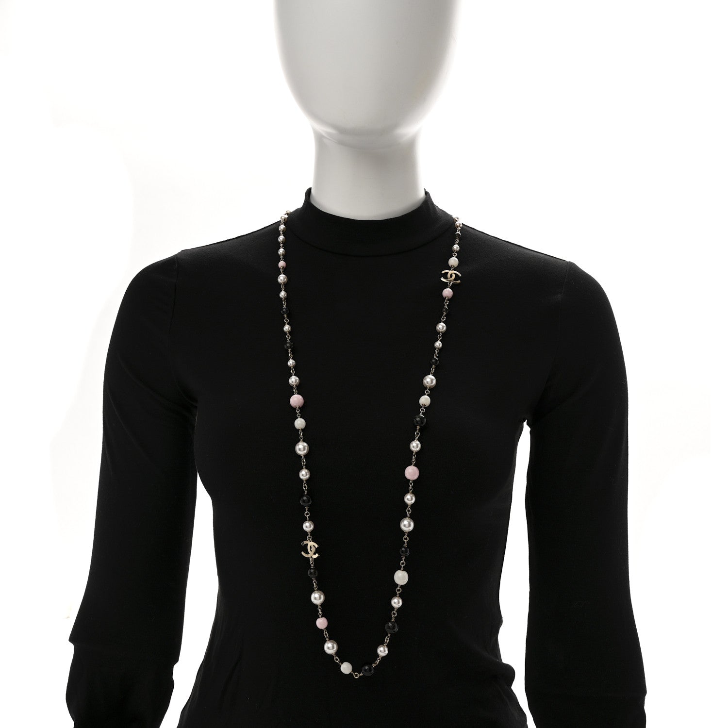 Chanel Pearl Beaded CC Long Necklace Gold Black White Pink 2 of 7