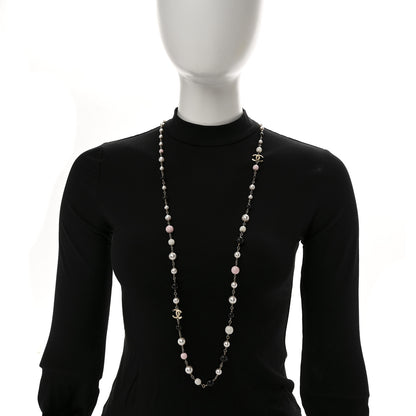 Chanel Pearl Beaded CC Long Necklace Gold Black White Pink 2 of 7