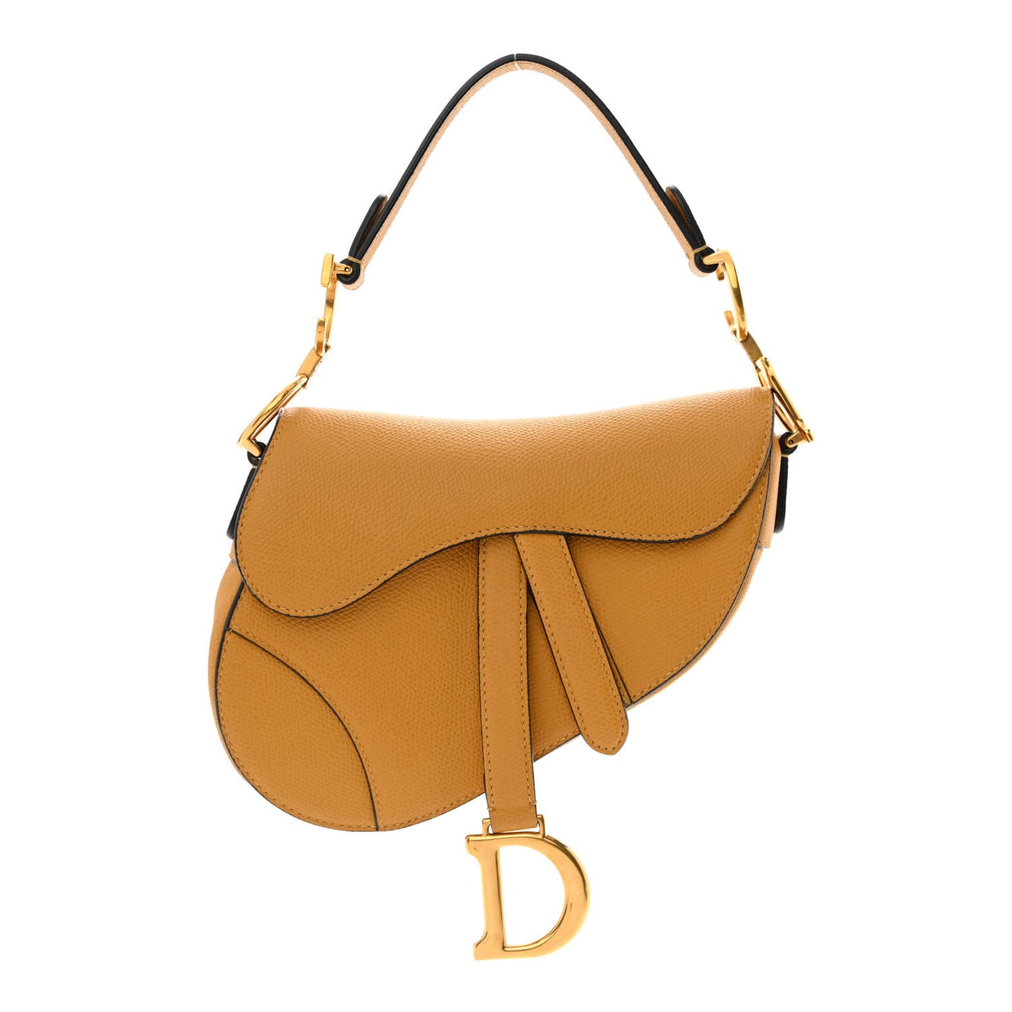 Grained Calfskin Mini Saddle Bag Dark Yellow