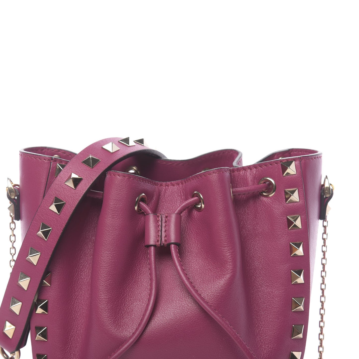 Vitello Mini Rockstud Chain Strap Bucket Bag Deep Cyclamin