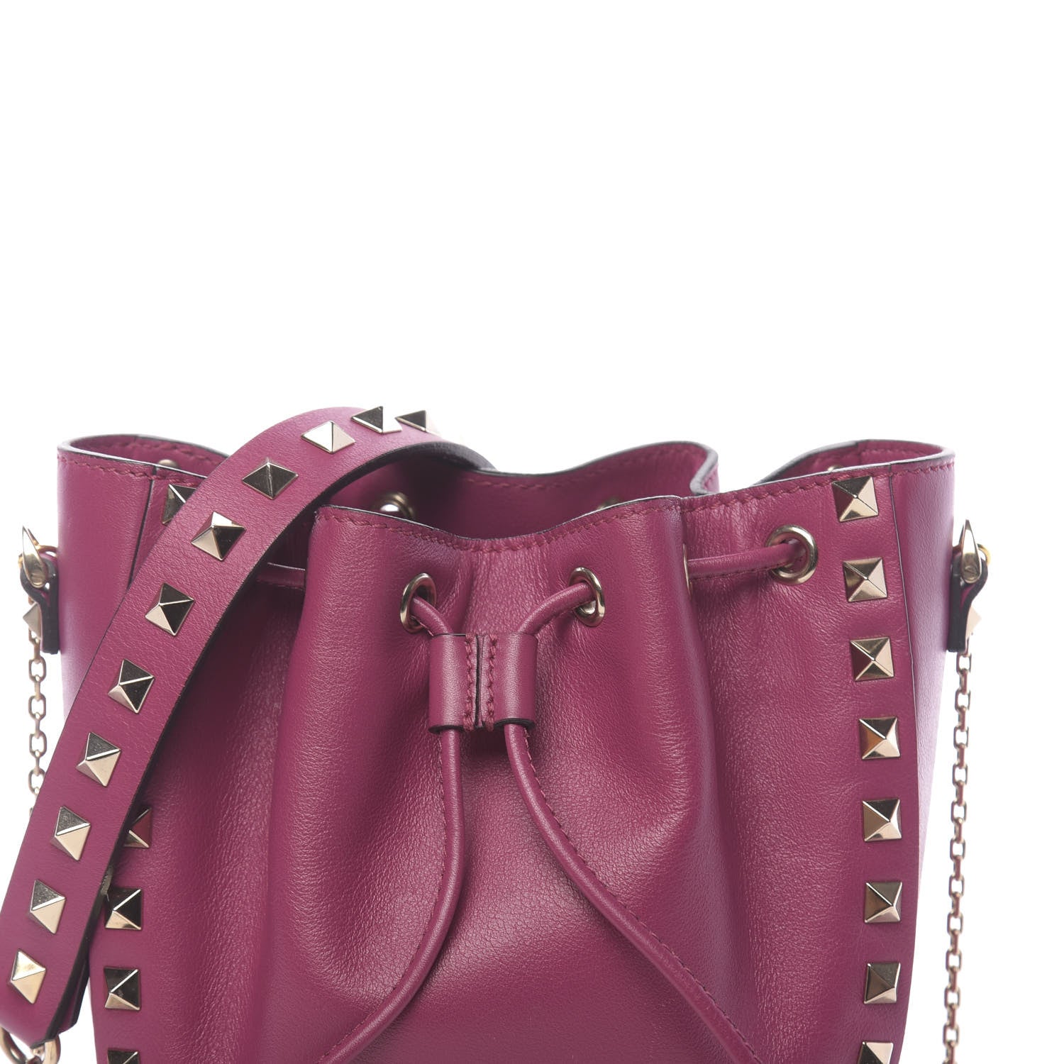 Valentino Garavani Vitello Mini Rockstud Chain Strap Bucket Bag Deep Cyclamin 7 of 9