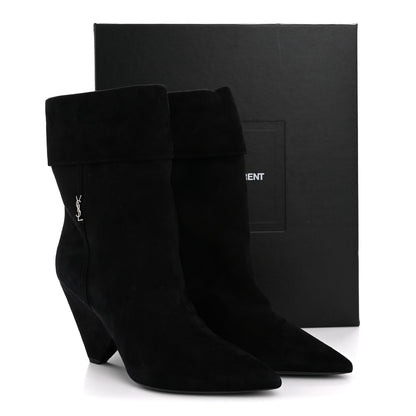 Saint Laurent Kid Scamosciato Niki 85 Wedge Booties 39.5 Black 10 of 10