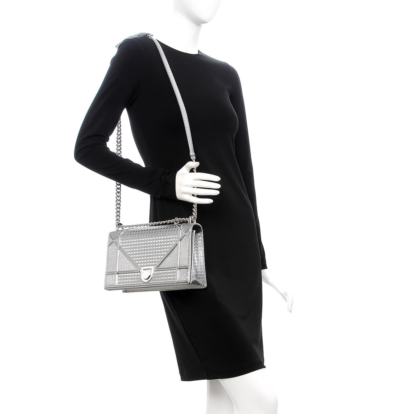 Metallic Patent Micro-Cannage Medium Diorama Flap Bag Silver