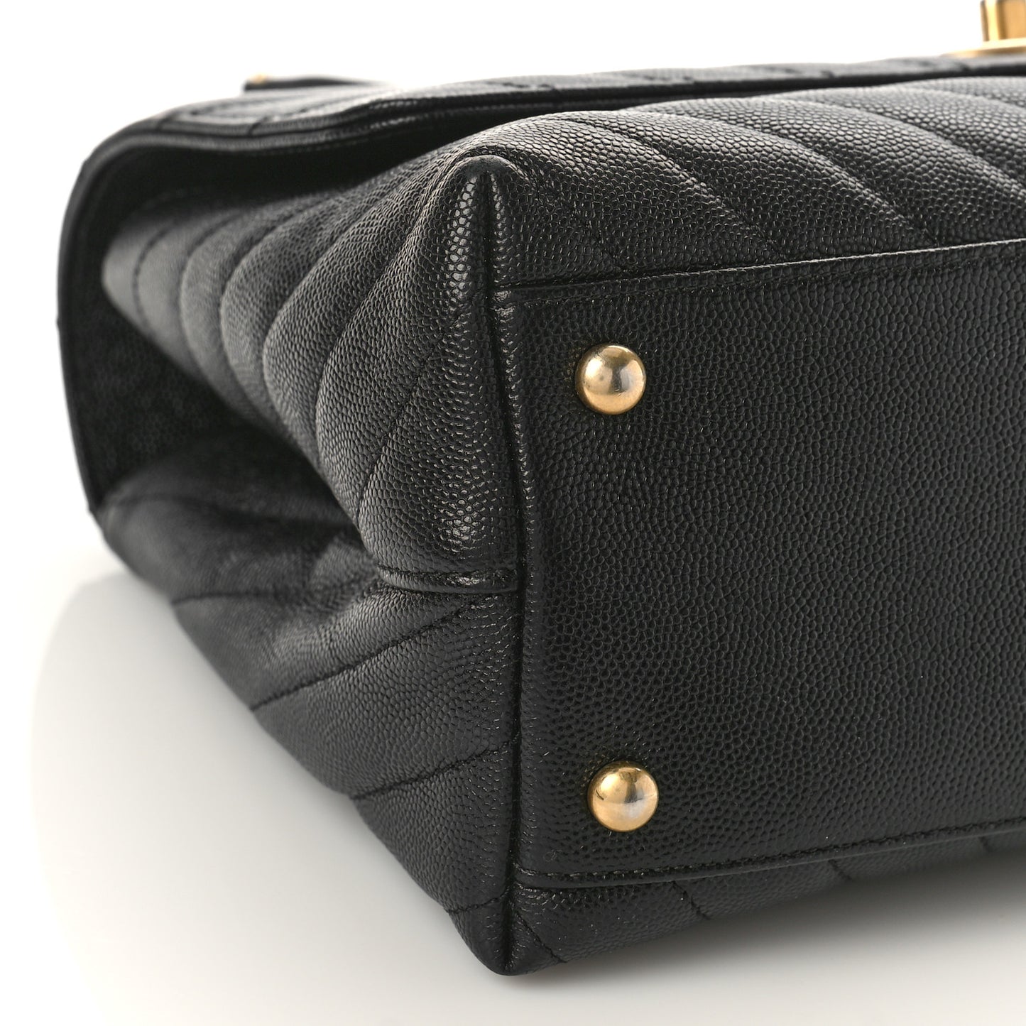 Caviar Chevron Quilted Small Coco Handle Flap Black
