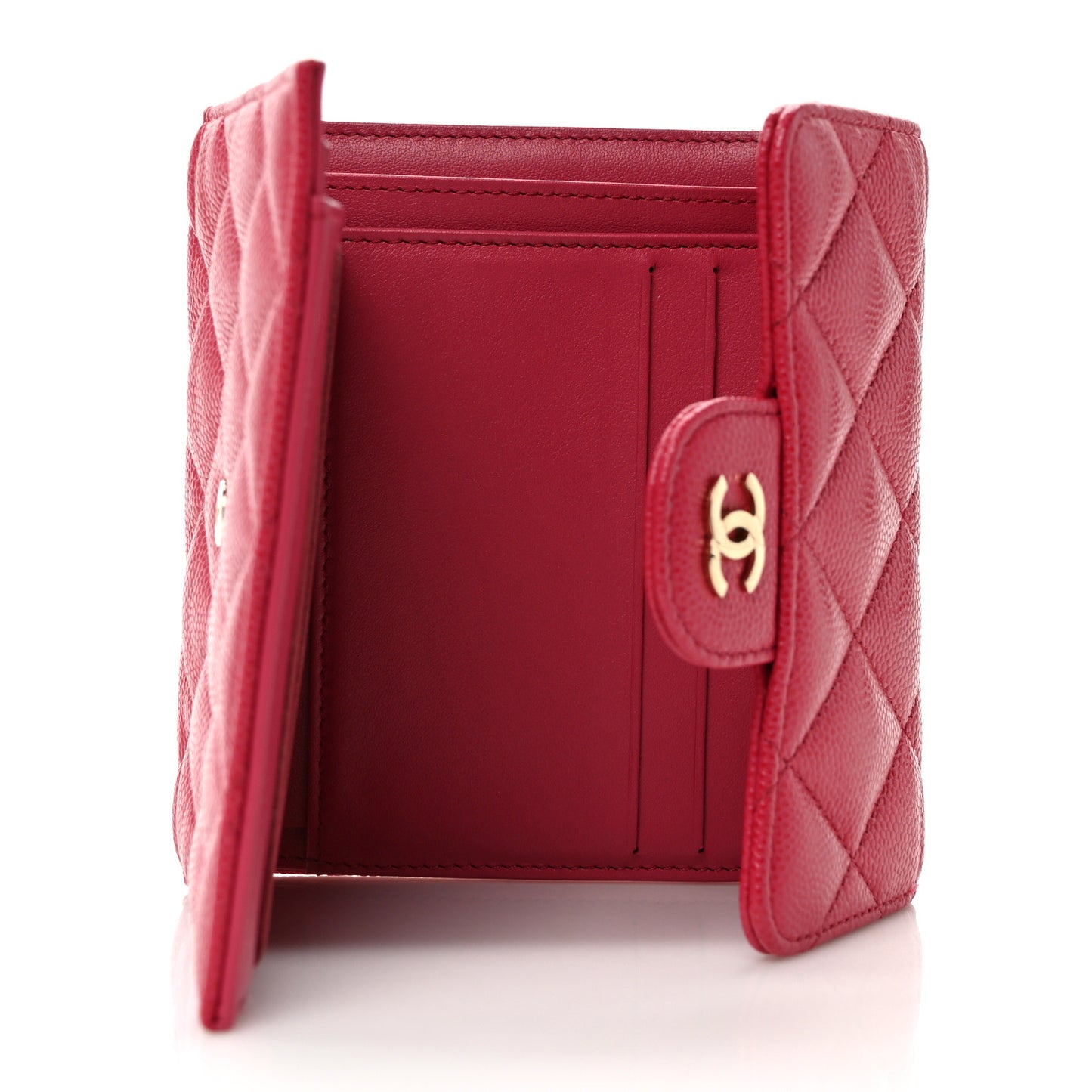 Caviar Quilted Compact Flap Wallet Pink