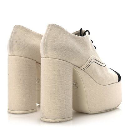 Chanel Canvas Lace Up Oxford Pumps 38 White Black 5 of 13