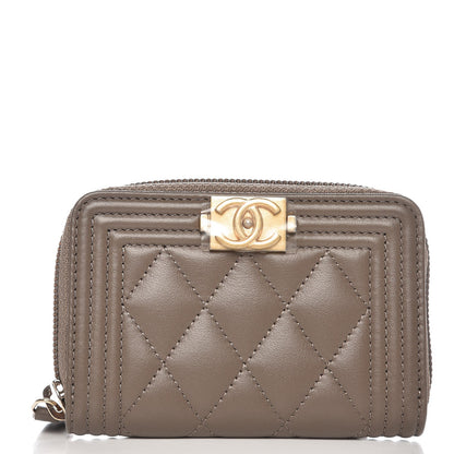 Chanel Calfskin Quilted Boy Zip Around Coin Purse Wallet Khaki 1 of 16