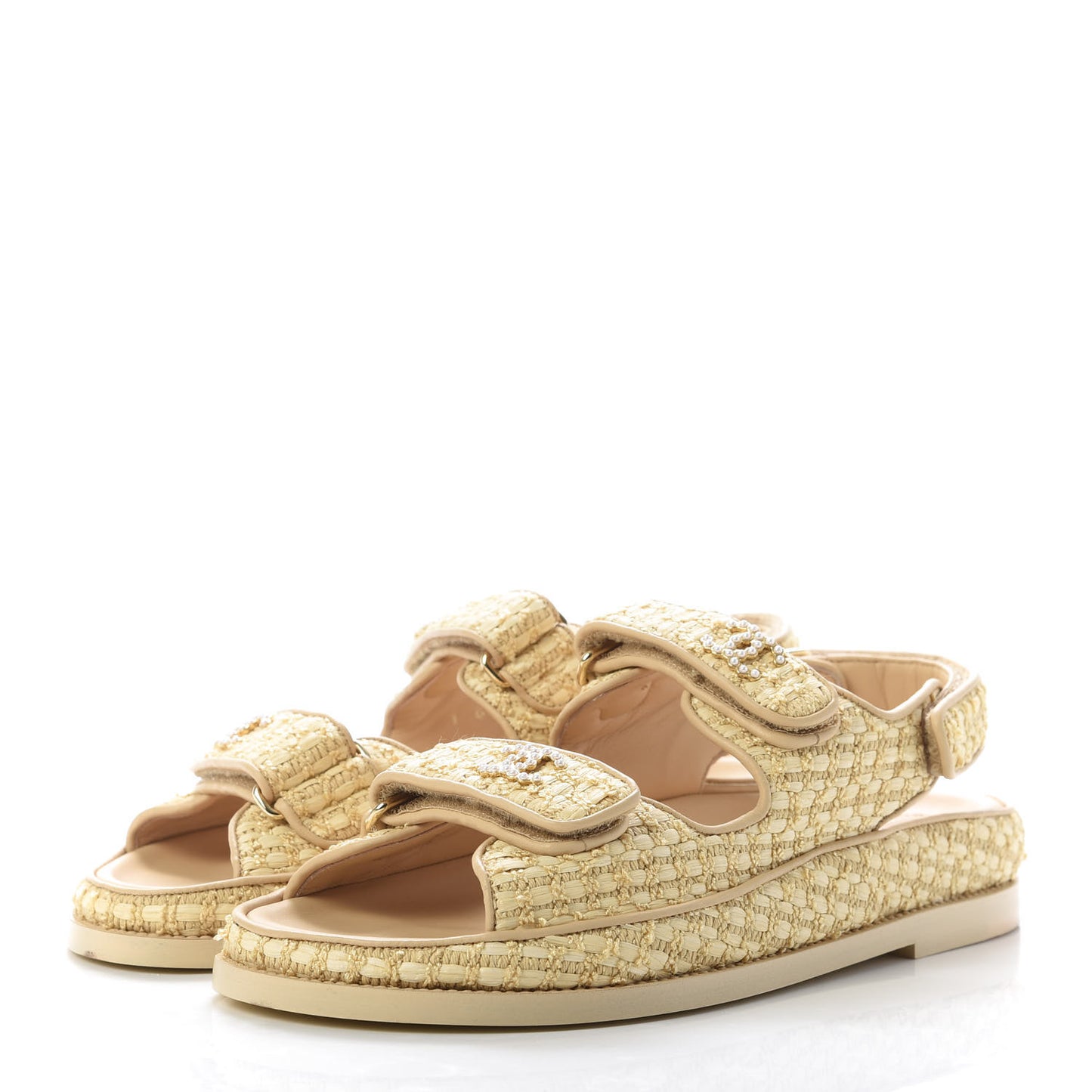 Braided Fabric Velcro Dad Sandals 38 Beige