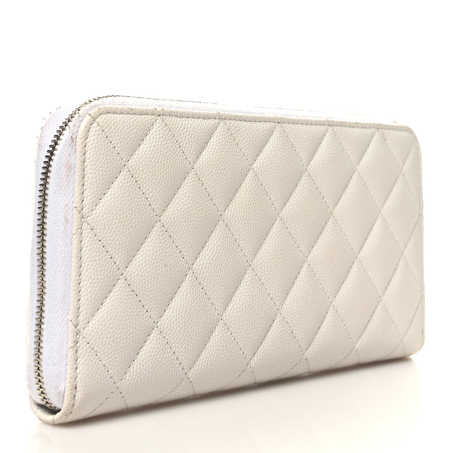 Caviar Quilted Perforated CC Zip Wallet White