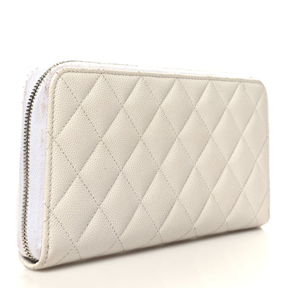 Chanel Caviar Quilted Perforated CC Zip Wallet White 3 of 13
