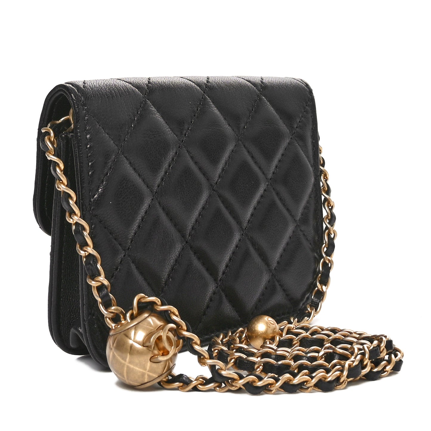 Lambskin Quilted Pearl Crush Clutch With Chain Black