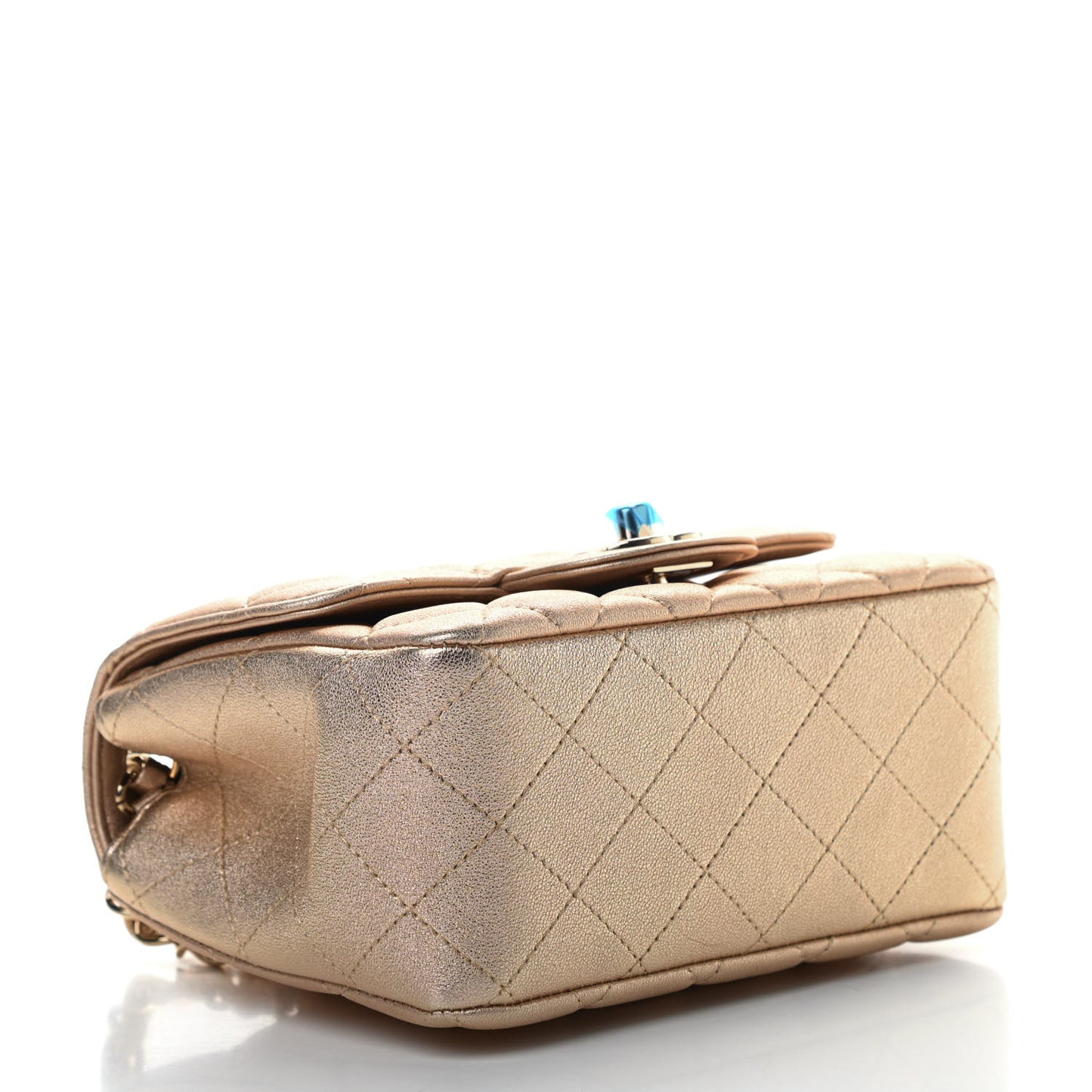 Metallic Lambskin Quilted Mini Square Flap Gold