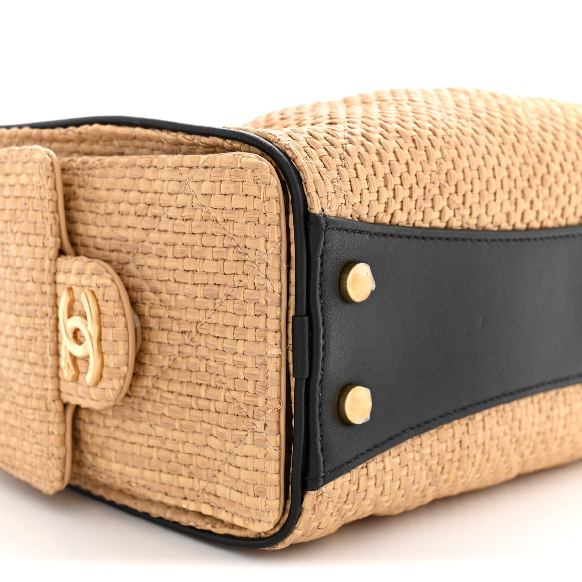 Braided Raffia Calfskin Quilted Mini Chanel 25 Handbag Beige Black