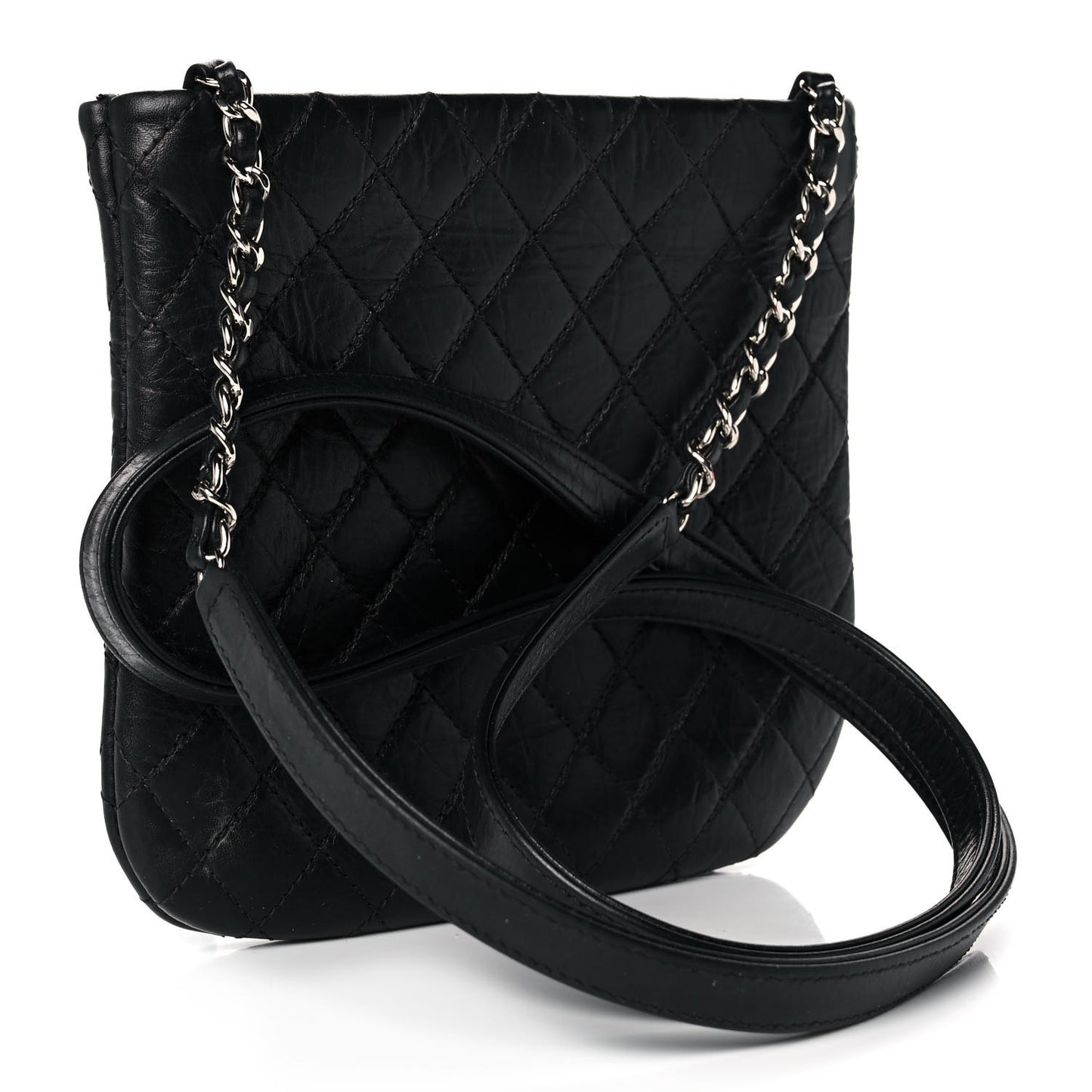 Aged Calfskin Quilted Crossbody Bag Black