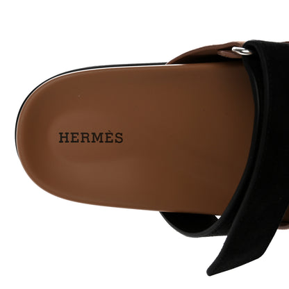 Hermes Suede Goatskin Womens Chypre Sandals 39 Rose Perle Black 8 of 9