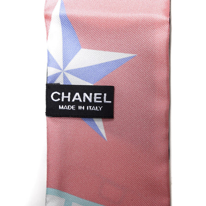 Chanel Silk Twill Slim Bandeau Scarf Pink Black 2 of 3