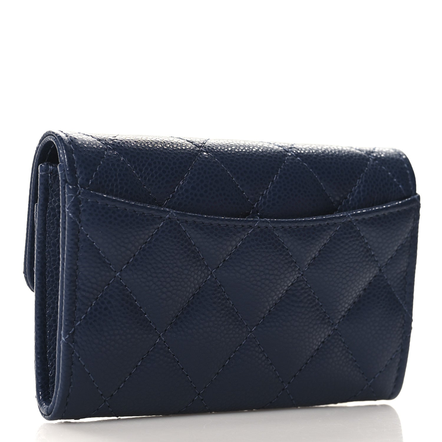 Chanel Caviar Quilted Flap Card Holder Wallet Navy Blue 3 of 9