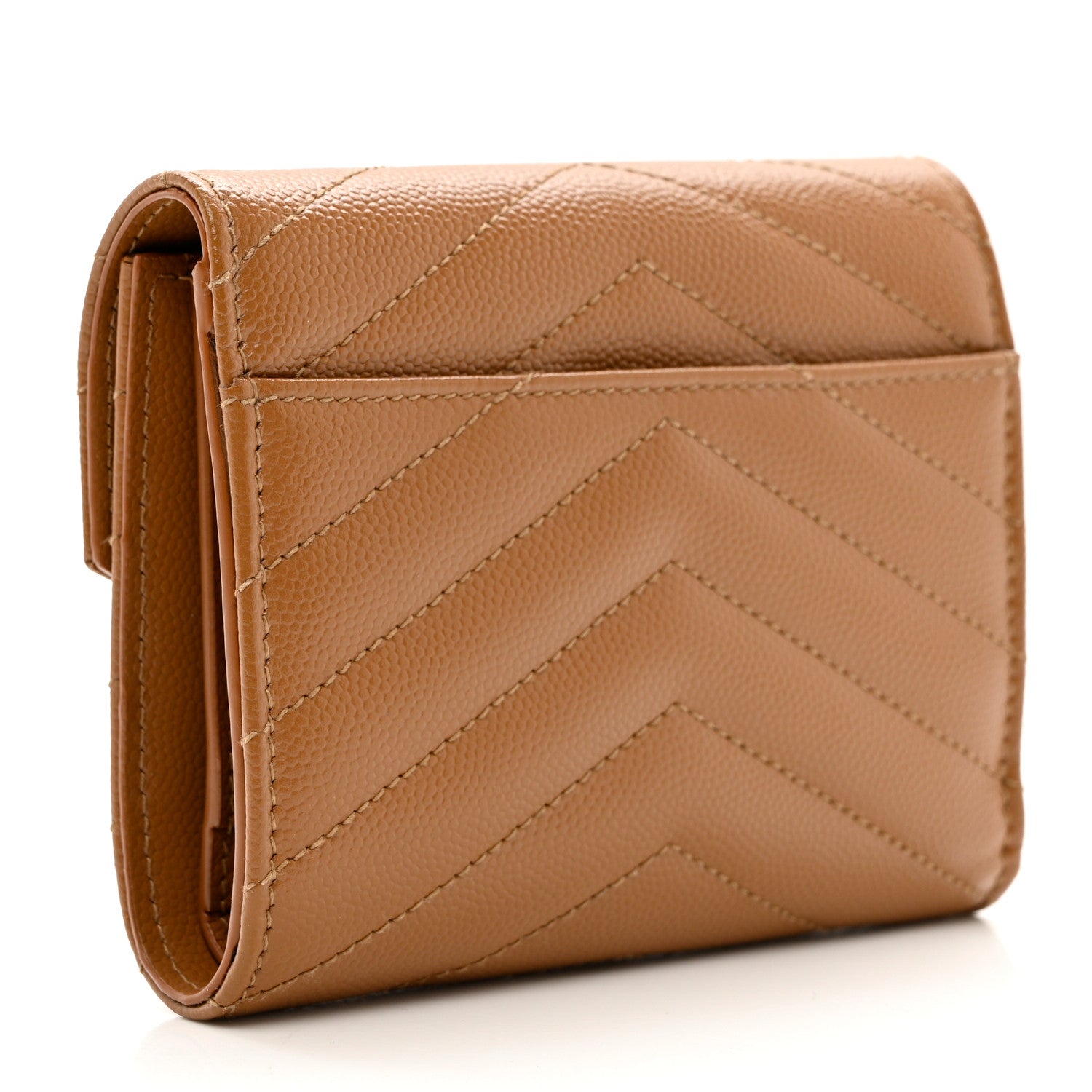 Saint Laurent Grain De Poudre Matelasse Chevron Monogram Compact Tri Fold Wallet Natural Dark 3 of 7