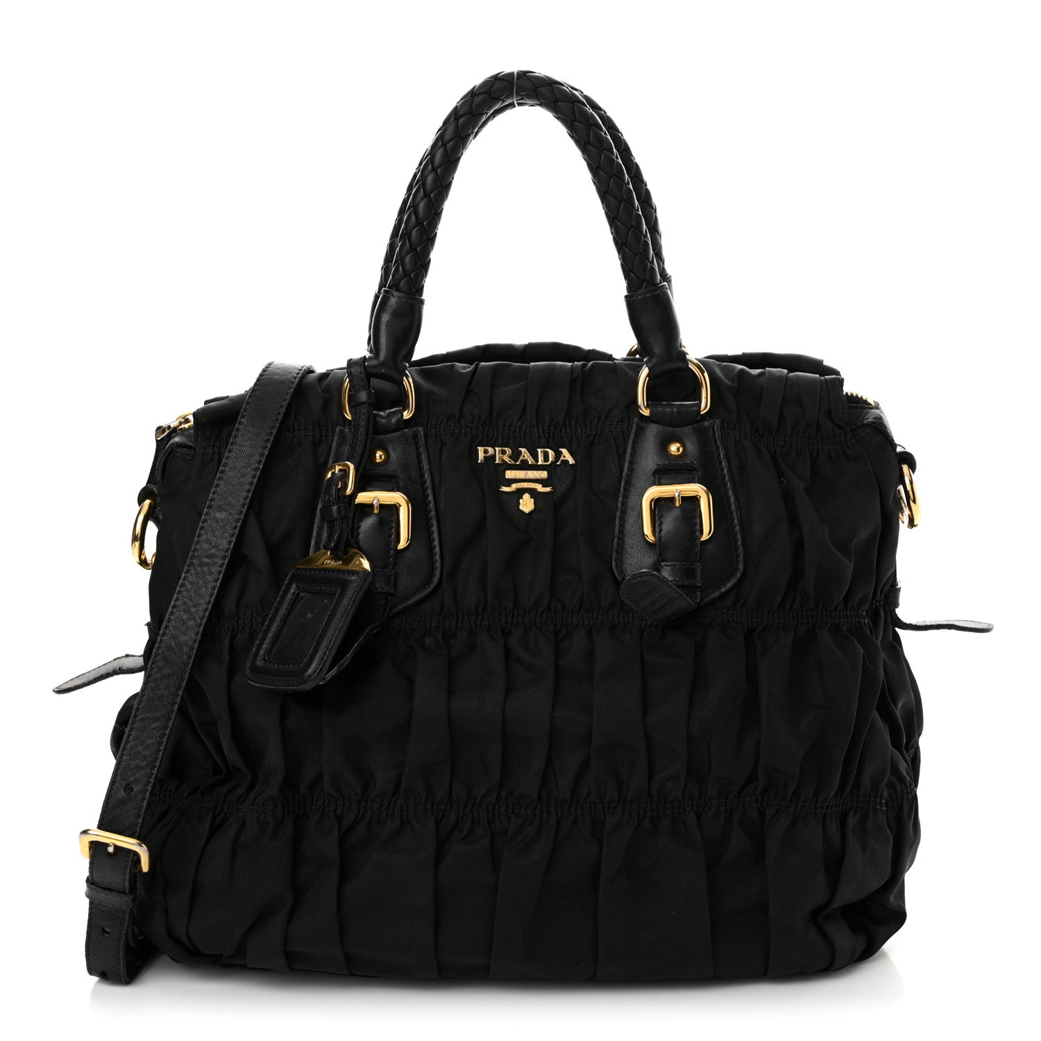 Prada Tessuto Nylon Nappa Braided Gaufre Shopping Satchel Black 1 of 18