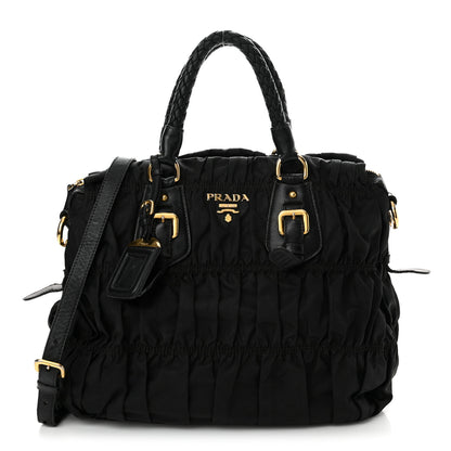Prada Tessuto Nylon Nappa Braided Gaufre Shopping Satchel Black 1 of 18