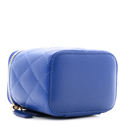 Chanel Lambskin Quilted Top Handle Mini Vanity Case With Chain Blue 4 of 11