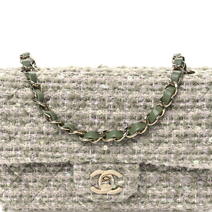 Chanel Wool Tweed Sequin Quilted Mini Rectangular Flap Green Beige Ecru 8 of 10