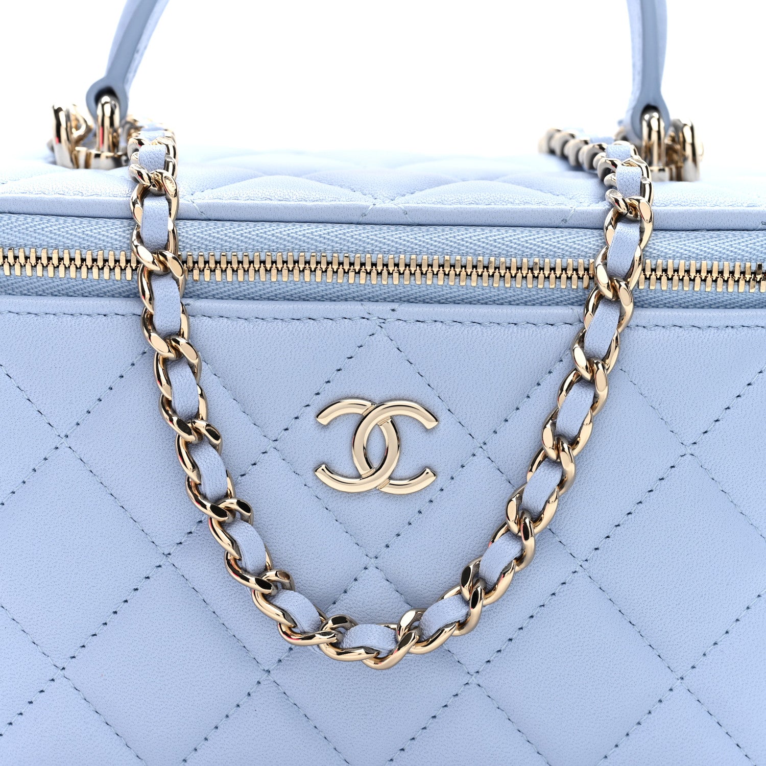 Chanel Lambskin Quilted Small Top Handle Vanity Case With Chain Light Blue 9 of 11