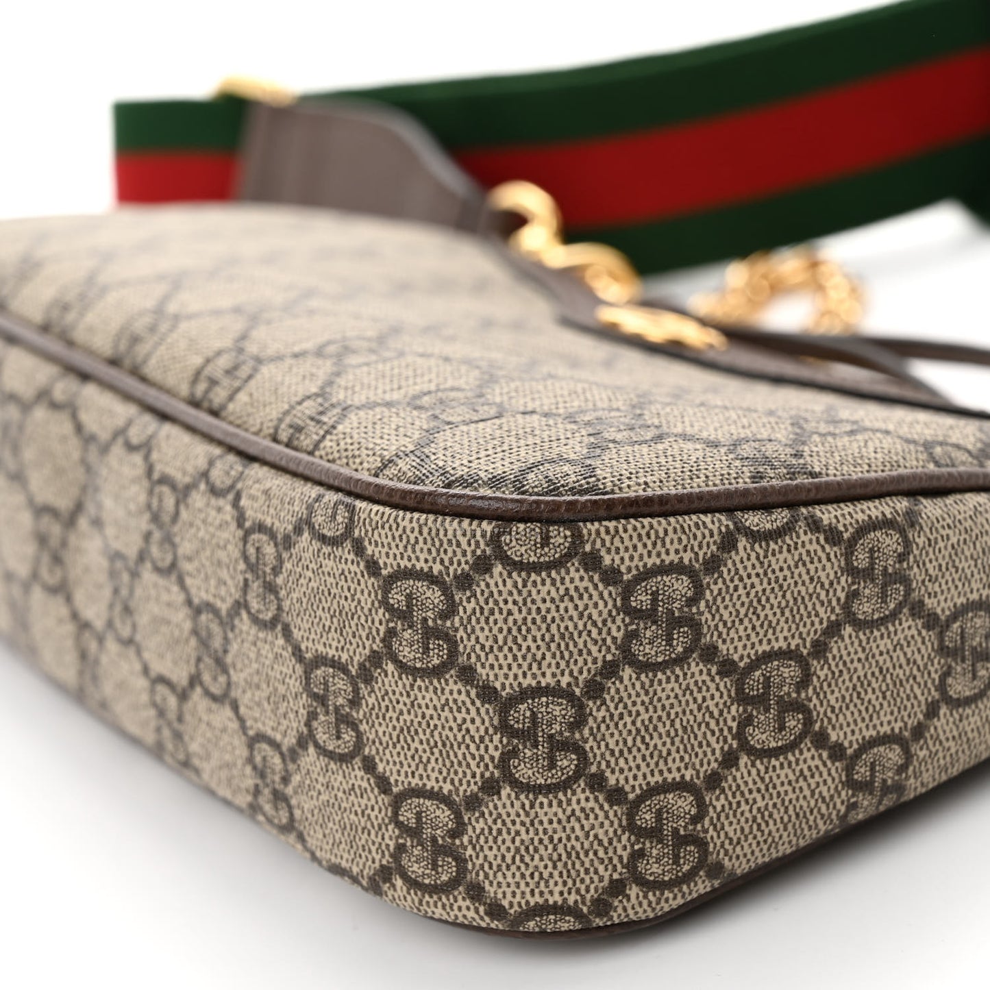 GG Supreme Monogram Textured Dollar Calfskin Web Small Ophidia GG Handbag Beige Ebony New Acero