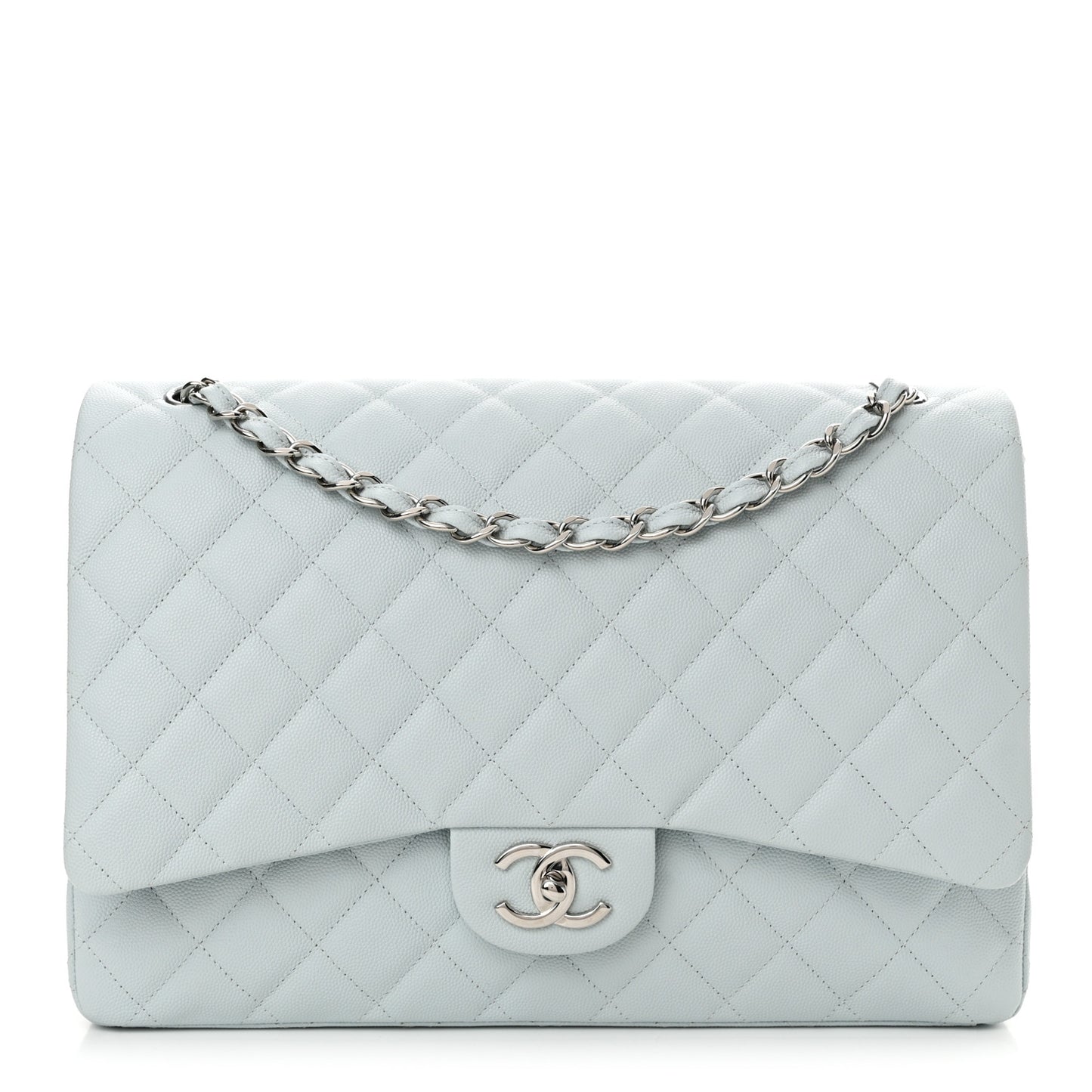 Caviar Quilted Maxi Double Flap Light Blue