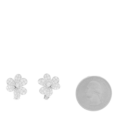 Van Cleef & Arpels 18K White Gold Diamond Small Frivole Pave Earrings 4 of 10
