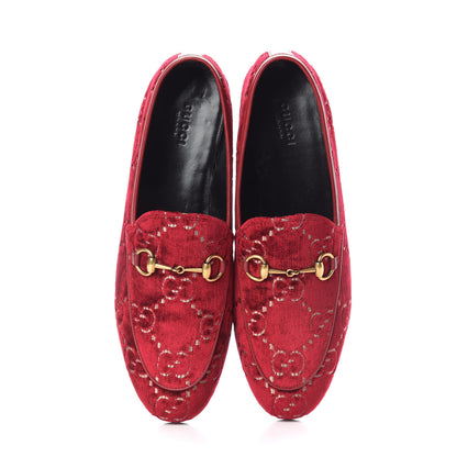 Gucci Velvet Malaga Kid GG Monogram Horsebit Womens Jordaan Loafers 38.5 Red Cipria Romantic Cerise 5 of 15