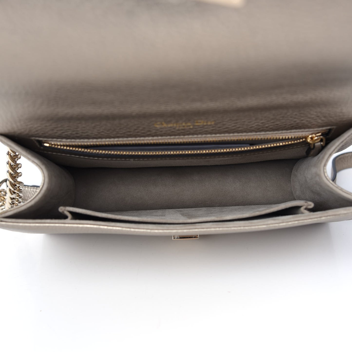Metallic Grained Calfskin Medium Diorama Flap Bag Pale Gold