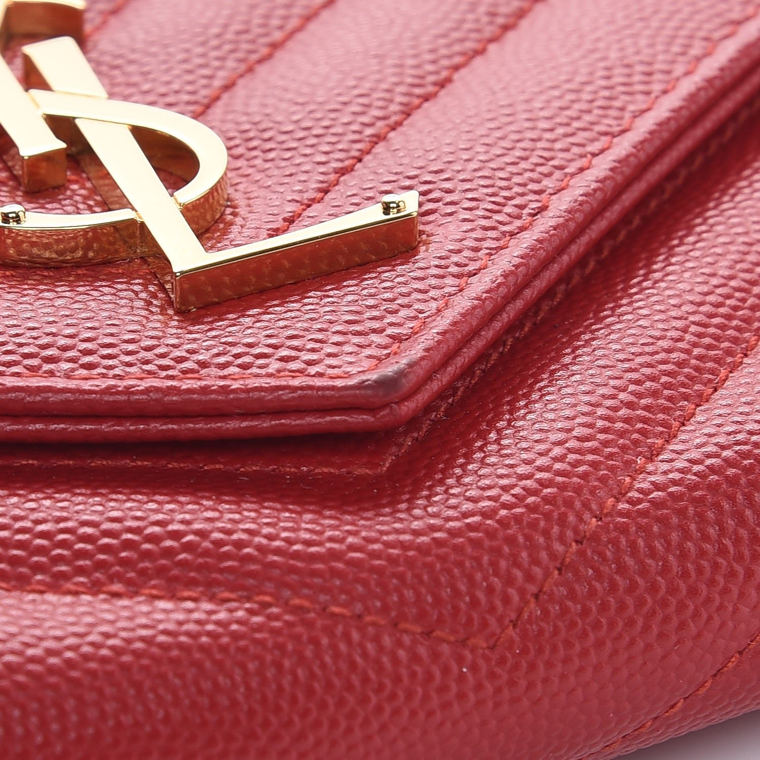 Saint Laurent Grain De Poudre Matelasse Chevron Monogram Flap Wallet Red 5 of 8