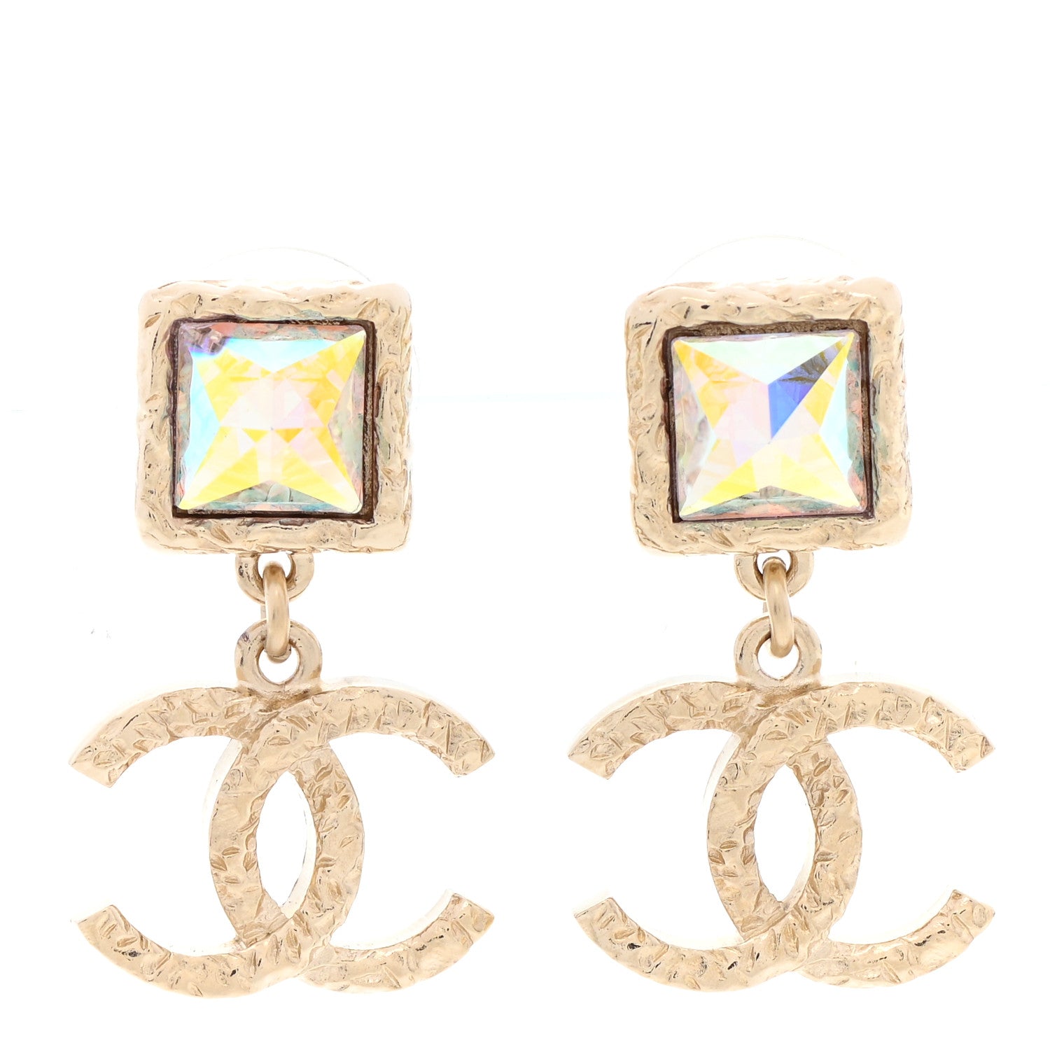 Chanel Iridescent Baguette Crystal CC Drop Earrings Gold 1 of 5