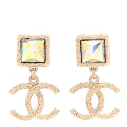 Chanel Iridescent Baguette Crystal CC Drop Earrings Gold 1 of 5