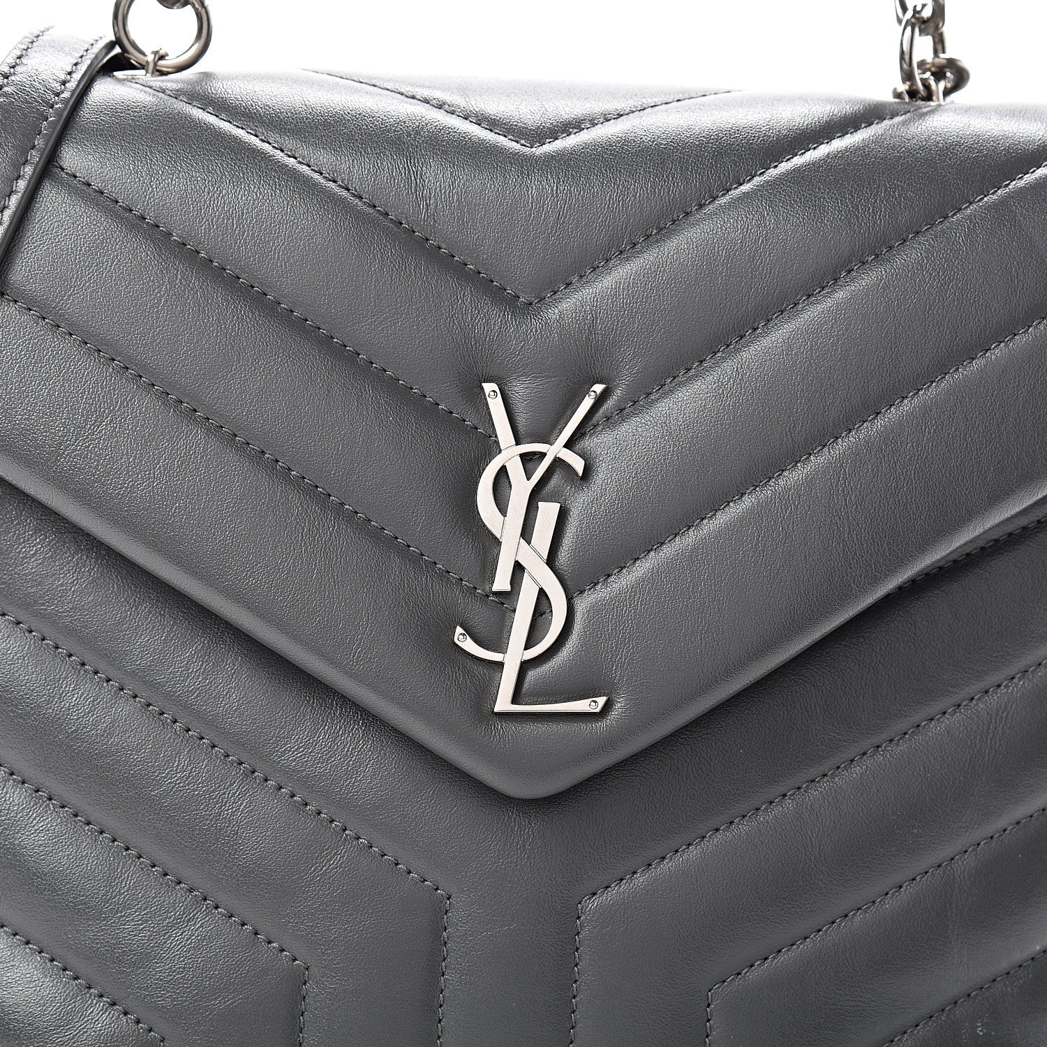 Saint Laurent Calfskin Y Quilted Monogram Medium Loulou Satchel Kaki Fonce 7 of 14