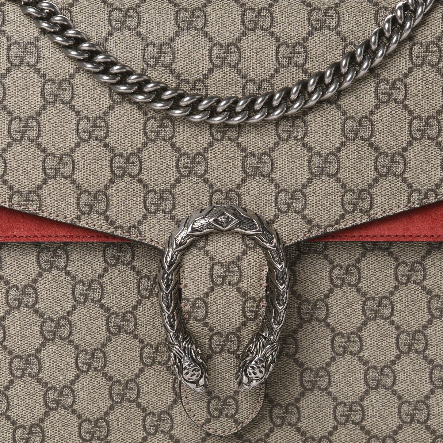 GG Supreme Monogram Suede Cudu Medium Dionysus Shoulder Bag Beige Ebony Vulcanic Red