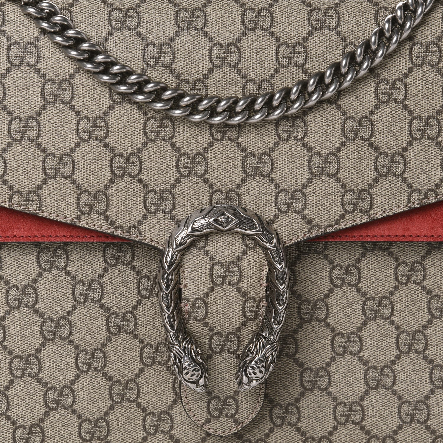 Gucci GG Supreme Monogram Suede Cudu Medium Dionysus Shoulder Bag Beige Ebony Vulcanic Red 10 of 10