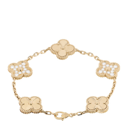 Van Cleef & Arpels 18K Yellow Gold Diamond 5 Motifs Guilloche Vintage Alhambra Bracelet 2 of 5