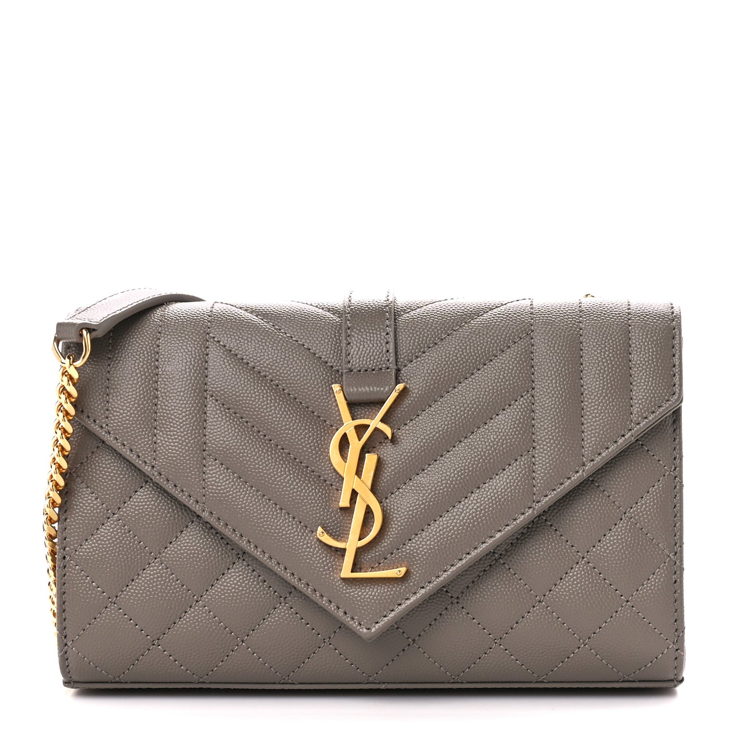 Grain De Poudre Textured Mixed Matelasse Triquilt Small Monogram Satchel Greyish Brown
