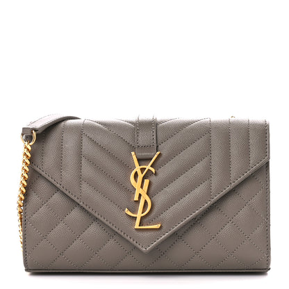 Saint Laurent Grain De Poudre Textured Mixed Matelasse Triquilt Small Monogram Satchel Greyish Brown 1 of 11